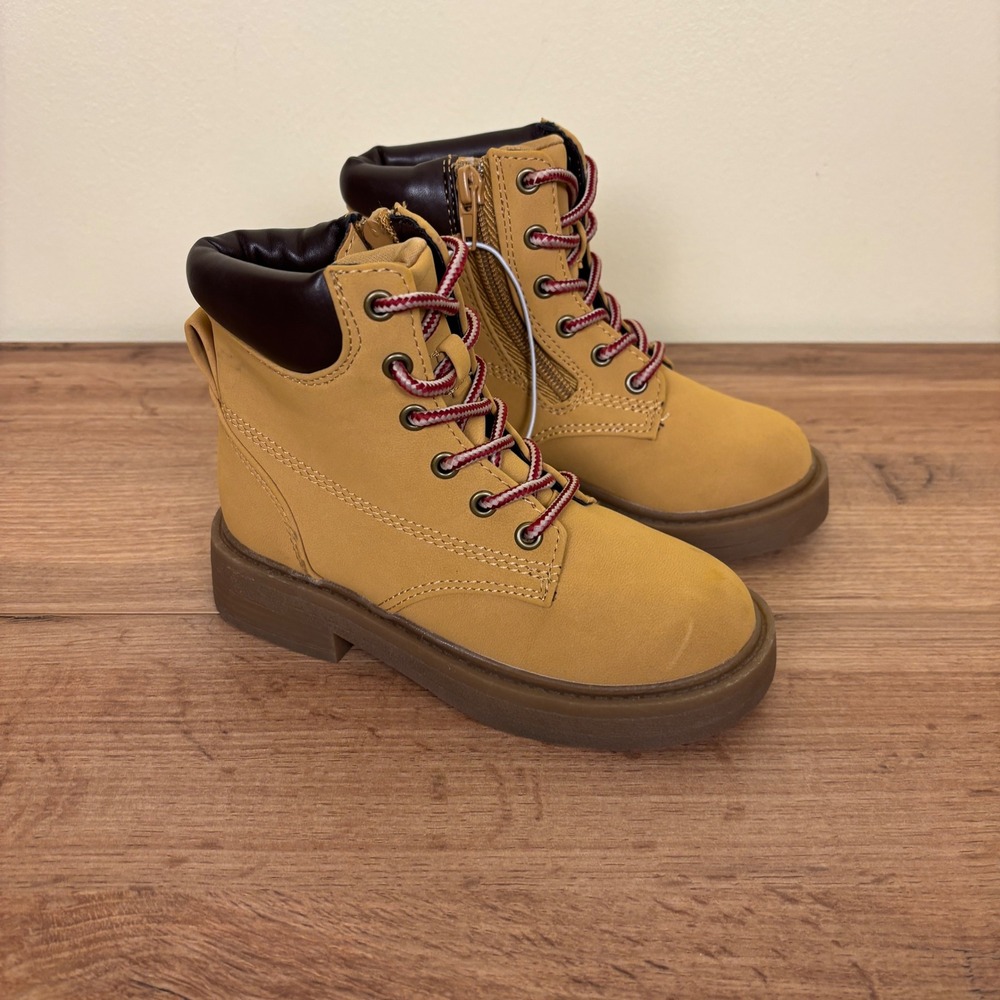 STEVE MADDEN JJumble Combat Boots Tan Kids Size 11 Side Zip Lace Up Low Heel